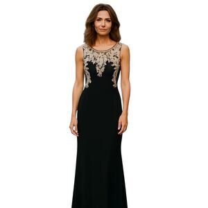 GLS Apparel Maxi Dress Women's Size S Black White Sequin Beaded Formalwear Gown